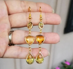 14k Gold Citrine Earrings, Citrine Earrings, Gold Citrine Dangle Earrings - Picture 1 of 5