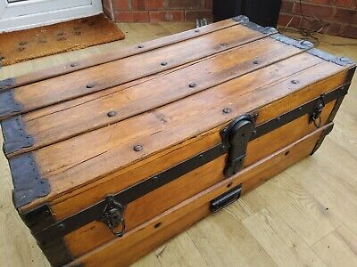 Old Vintage Antique Wooden Storage Chest Trunk Blanket Box Coffee Table Toy Box  • 48£