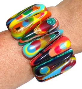 Sobral Dora Amaar Colorful Kandinsky Maria 1.75" Artist Made Bead Bracelet - Picture 1 of 7