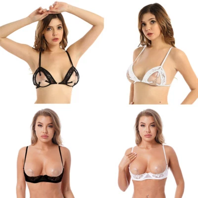 Mujeres Tazas Abiertas Encaje Bralette Ver a Través Chaleco Transparente Tanque Cami Camiseta Corta AU Foto 1 de 2