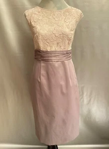 GORGEOUS DEBUT MINK & PALE PEACH FLORAL EMBROIDERED PENCIL EVENING DRESS SIZE 16 - Picture 1 of 18