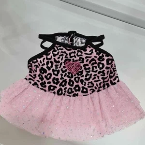 Puppy Tulle Tutu Princess Dress with Bling and Velvet Pink/Black Leopard Print - Picture 1 of 5