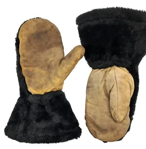 ¿Mitones de cuero vintage con piel de oveja negra? Para clima frío unisex hombre mujer - Imagen 1 de 13