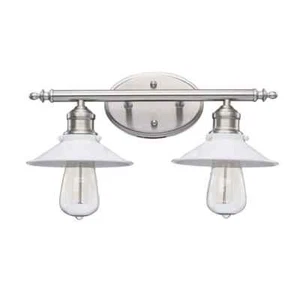 HAMPTON BAY Glenhurst 16 in. 2-Light Farmhouse White Brushed Nickel Vanity Light - Picture 1 of 7