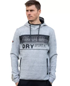Superdry Mens Gym Tech Graphic Pullover Hoodie Light Grey Marl MS300018A-41Q - Picture 1 of 2
