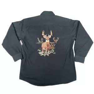 North River Outfitters Button Up Shirt Men's Size M Black Embroidered Buck Deer - Picture 1 of 8