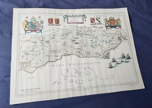 John Blaeu 1648 Map of Sussex - Reprinted - Picture 1 of 11