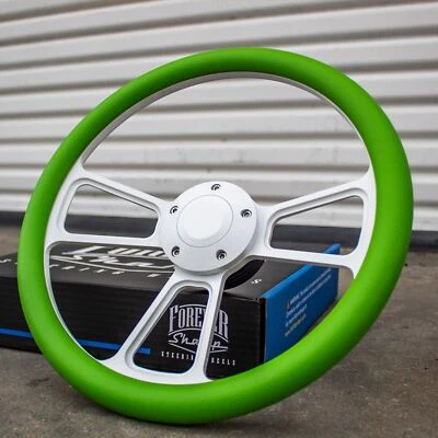 14" White Steering Wheel with Green Wrap and Horn for EZGO, Polaris RZR, Polar - Bild 1 von 4