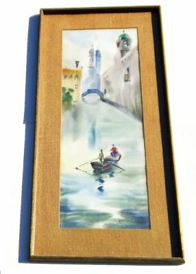 Pintura acuarela vintage años 60 góndola catedral de San Marcos Venecia Foto 1 de 4