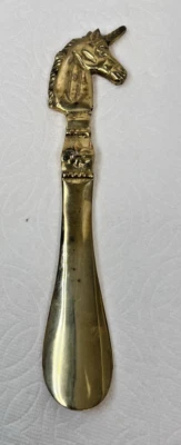 1985 Solid Brass Unicorn Shoehorn 8 1/4 Inch  Fleur-de-lis Shoe Horn - Image 1 of 4