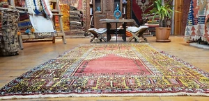 Rare Antique 1940-1950's Wool Pile Muted Natural Dye Inlice Prayer Rug 4'7"×7'6" - Imagen 1 de 10