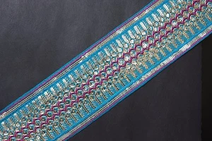 Borde vintage Jasdee 3" pulgadas de ancho trabajo manual lentejuelas bordado estilo A1251 - Imagen 1 de 6