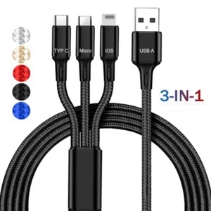 2x Ladekabel 3in1 für Samsung Handy Kabel USB C Typ Micro IOS Huawei Xiaomi 1,2m - Bild 1 von 11