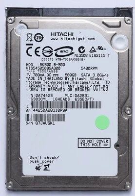 Hitachi 500GB SATA 2.5" Laptop HDD Model HTS545050B9A300 P/N 0A74425 - Image 1 of 2
