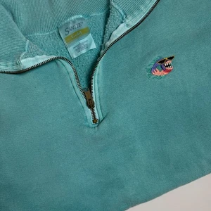 Vintage Santee Gold Quarter Zip Sweatshirt Teal Fish Embroidery Pullover L USA - Bild 1 von 7