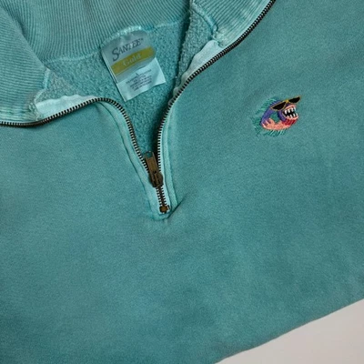 Vintage Santee Gold Quarter Zip Sweatshirt Teal Fish Embroidery Pullover L USA - Image 1 of 4