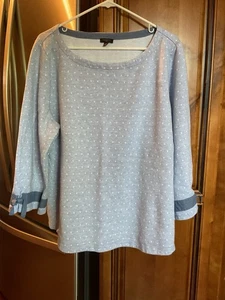 Talbots Women’s Polka Dot Blue Top w/Bow Wide 3/4 Sleeve - Size 2X - Picture 1 of 8