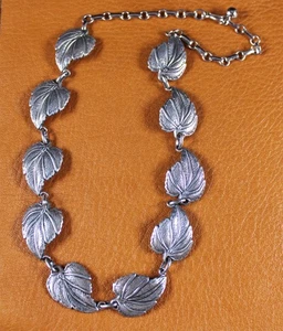 Vintage DANECRAFT Leaf Link Necklace Sterling Silver 17.5" Length - Picture 1 of 9