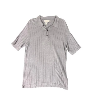 Vintage Ermenegildo Zegna grau vertikal Rippstrick Kurzarm Polo Herren Gr. 52 L - Bild 1 von 6