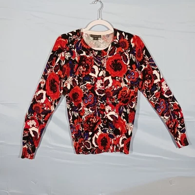 COVINGTON Mujer Grande Rojo Floral Abotonado L/S Cárdigan Suéter Mezcla Rayón Foto 1 de 4