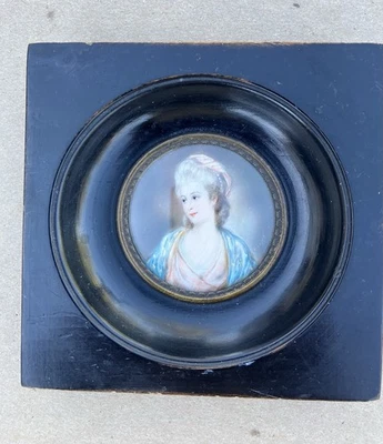 19th Century  Antique Portrait Painting Elegant Lady Wood Brass Frame - Image 1 of 4