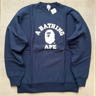 A Bathing Ape Ape Monkey Face College Sweat L Navy Cotton Mint Unisex - Image 1 of 4