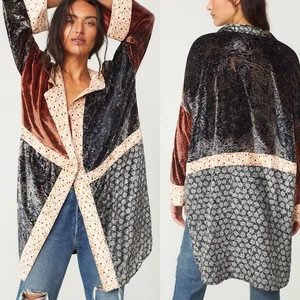 Free People Vancouver Velvet Patterned Button Front Shacket Black S NWT - Picture 1 of 12