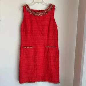 Talbots Women Textured Whimsical Fringe Neck Orange Tweed Shift Dress SZ 14 NWOT - Picture 1 of 10