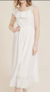 White Eyelet Ruffle Trim Midi Spring Dress Women’s Size Large NWT - Picture 1 of 5