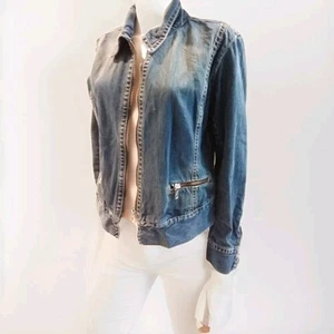 Giacca Express Blu Denim Cerniera Anteriore Posteriore e Tasche Donna Taglia Large - Foto 1 di 12