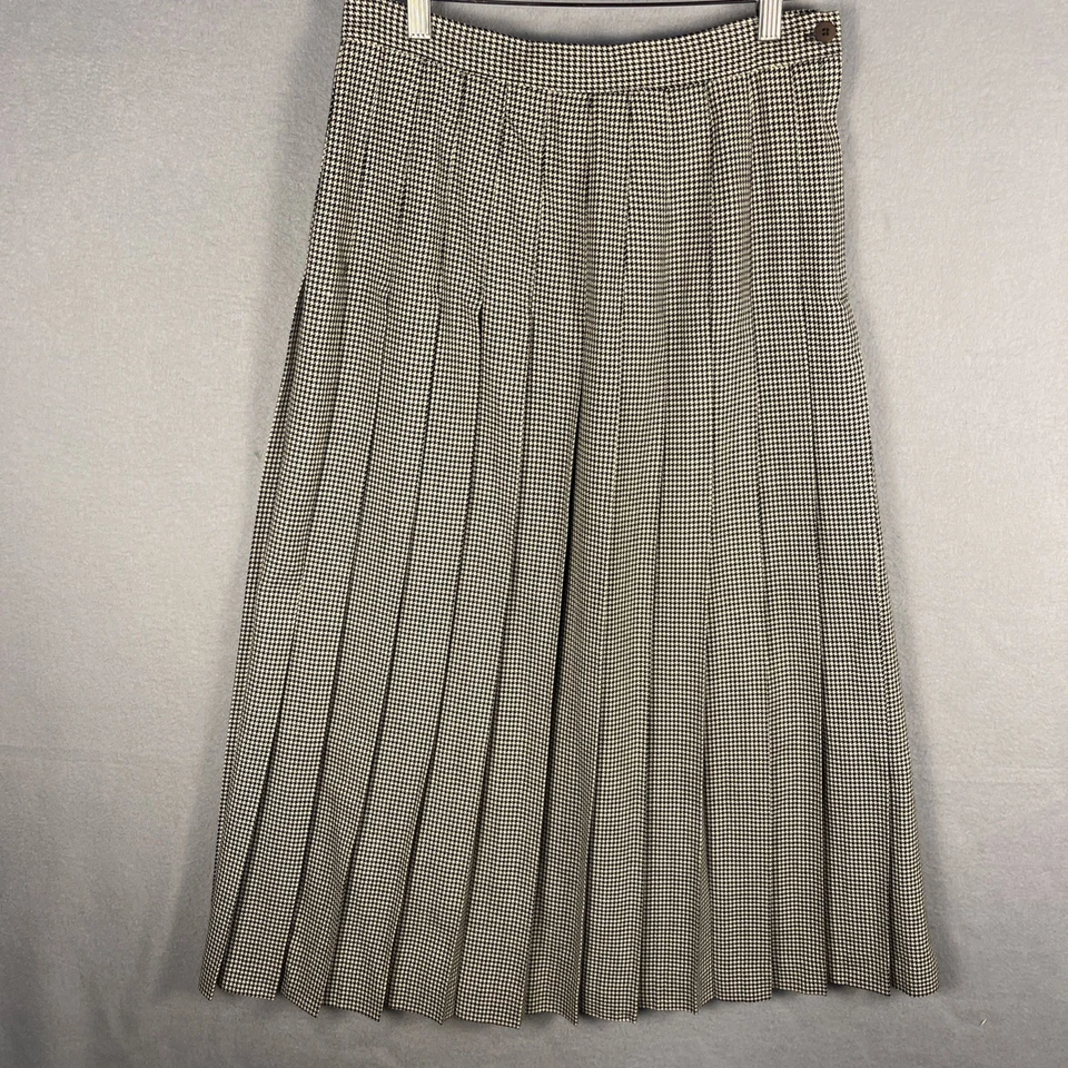 Falda de lana vintage Richard Evans para mujer talla 12 pata de gallo plisada larga clásica Foto 1 de 4