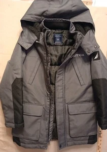 Nautica Coat boys size Medium (10/12) zip /snap winter jacket gray hooded heavy - Picture 1 of 8