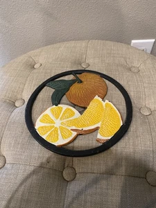 Vintage Cast Iron Round Fruit Trivet Lemon - Picture 1 of 3