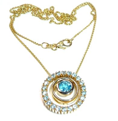 Kette Anhänger 585 Gelbgold  1.26ct.  blaue Topase 45 cm lang 6,9 g 2 in 1 - Bild 1 von 4