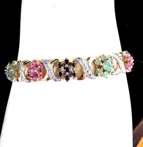 Ross-Simons Sterling Silver Vermeil Ruby, Sapphire & Diamond Tennis Bracelet 7.5 - Picture 1 of 4