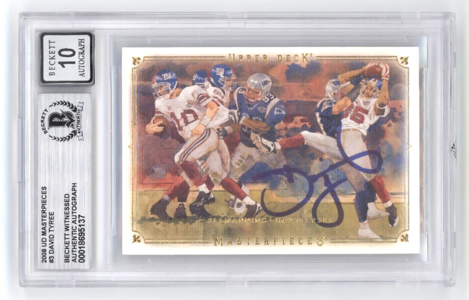David Tyree 2008 Upper Deck Masterpieces 3 Signed Beckett BGS 10 Auto NY Giants - Image 1 of 1