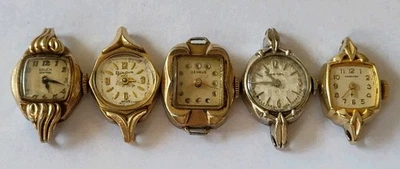 LOTE DE 5 RELOJES DE PULSERA DE CÓCTEL CHAPADOS EN ORO 10K HAMILTON WITTNAUER GRUEN BULOVA Foto 1 de 4
