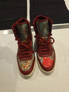 Gucci Tian High Top Monogram Sneaker EU 38 US 7,5 Rot Floral GG Canvas Bloom - Bild 1 von 13
