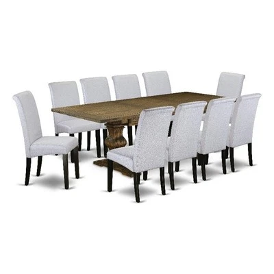 East West Furniture Dining Table and 10 Gray Chair in Distressed Jacobean - Image 1 of 4