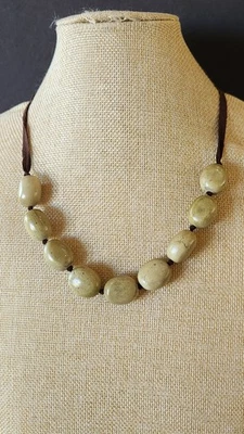 Banana Republic Necklace Suede W/ Polished Green Stones 20" Stones 20.6mm Approx - Image 1 of 4