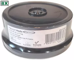 Paquete de 25 concentradores de inyección de tinta blancos inteligentes FalconMedia 4,7 GB 8X PLATINUM ARCHIVAL DVD-R - Imagen 1 de 1