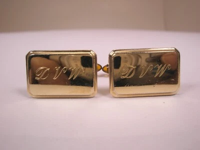 DVW Monogram GOLD PLATED Initial Letter Font Name Vintage KREMENTZ Cuff Links - Image 1 of 4