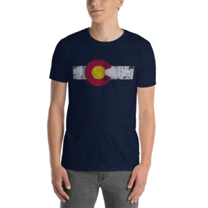 T-shirt unisex manica corta colorata bandiera del Colorado invecchiata dissolvenza uomo donna - Foto 1 di 11