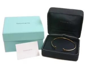 Authentic Tiffany & Co. Bangle bracelet T wire K18 750 Yellow Gold #1045 - Picture 1 of 9