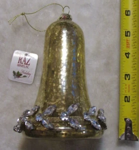 Weihnachten handverziert Gold auf Glas Ornament weiß Edelstein Schmuck Raz Imports 6" - Bild 1 von 4