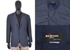 RRP4300$ Men's Kiton Napoli Blazer 46US/UK 56IT Cashmere & Linen Blue Striped - Picture 1 of 12