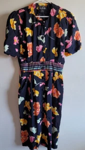 Vintage Positive Attitude Dress Size 6 Colorful Floral Button Front Side Pockets - Picture 1 of 6