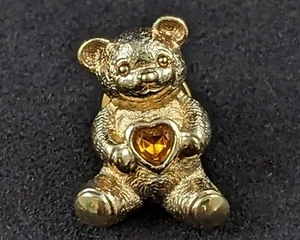 Spilla bavero Avon vintage anni 80 tac spilla orsacchiotto cristallo giallo cuore pietra nascita - Foto 1 di 4