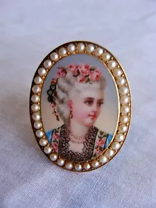 18K YELLOW GOLD FRENCH ENAMEL BROOCH WITH NATURAL PEARLS CIRCA 1880'S - Picture 1 of 6