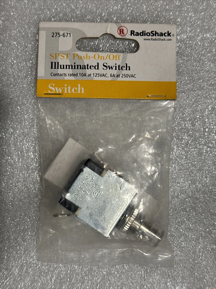 Interruptor iluminado de encendido/apagado RadioShack SPST. 10A @ 125VAC, 6A @ 250VAC. 275-0671. Foto 1 de 1